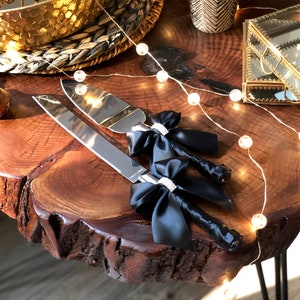 Black Cake Serving Set, Black Cake Server Set, Black Wedding Cake Cutting Set, Wedding Cake Knife and Server, Wedding Knife Set