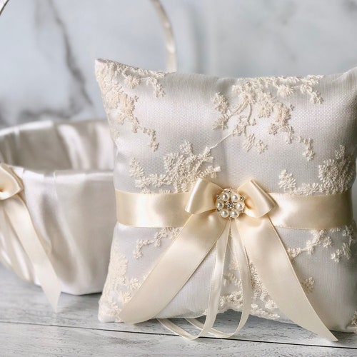 Ivory Flower Girl Basket and Ring Bearer Pillow Set Ivory Etsy