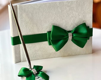 Guest Book with Pen Wedding Guest Book Emerald, Green Guest Book, Wedding Sign in Book, Wedding Gift, Wedding Wishes Book Wedding Decoration