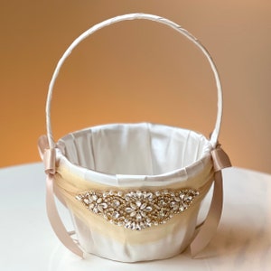 Golden Flower Girl Basket Champagne Wedding Basket Latte Taupe Wedding Flower Basket Cream Flower Girl Baskets Gift Proposal for Wedding