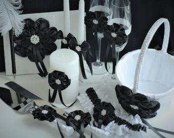 Black Wedding Accessories, Black Ring Pillow, Black Flower Girl Basket, Black Wedding Basket, Black Wedding Decor, Decorations