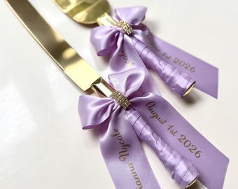 Lavender Cake Serving Set Gold Cake Server Set Purple Sweet 16 Cake Cutting Set Personalized Party Cake Knife and Server Quinceanera Gift