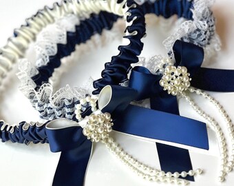 Jarretière pour mariée jarretière de mariage jarretière de mariée mariage mariée jarretière pour mariage jarretière ensemble cadeau de douche nuptiale quelque chose de bleu jarretière bleu marine