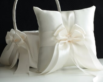 Flower Girl Basket and Ring Bearer Pillow Set, Wedding Basket, Off White Basket for Wedding, Flower Girl Baskets Gift Proposal Flower Basket