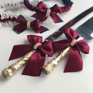 Burgundy Cake Server Set / Gold Wedding Cake Cutting Set / Red Cake Serving set / Wedding cake knife and Server \ Gold Wedding knife set