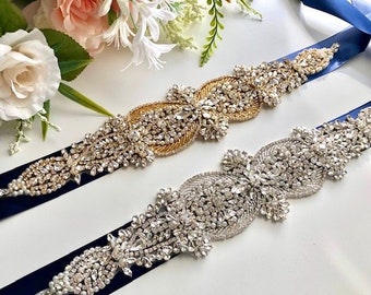 Navy Bridal Belt, Bridal Sash, Hen Party Sash, Navy Blue Wedding Belt, Rhinestone Sash, Blue Bridal Belt Sash, Chrystal Belt, Wedding Sash