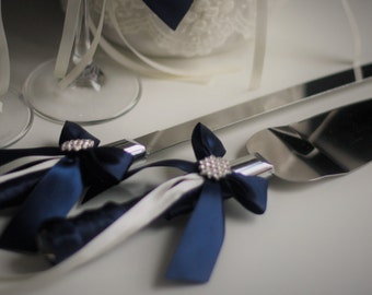 Navy Cake Server Set / Navy blue Wedding Cake Cutting Set / Blue Cake Serving set / Wedding cake knife and Server \ Navy Wedding knife set