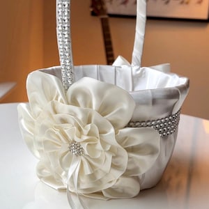 Bling Flower Basket Flower girl Basket Ivory Flower Basket Ivory Wedding Basket Bling Basket with Flower Girl Gift Proposal Baskets image 1