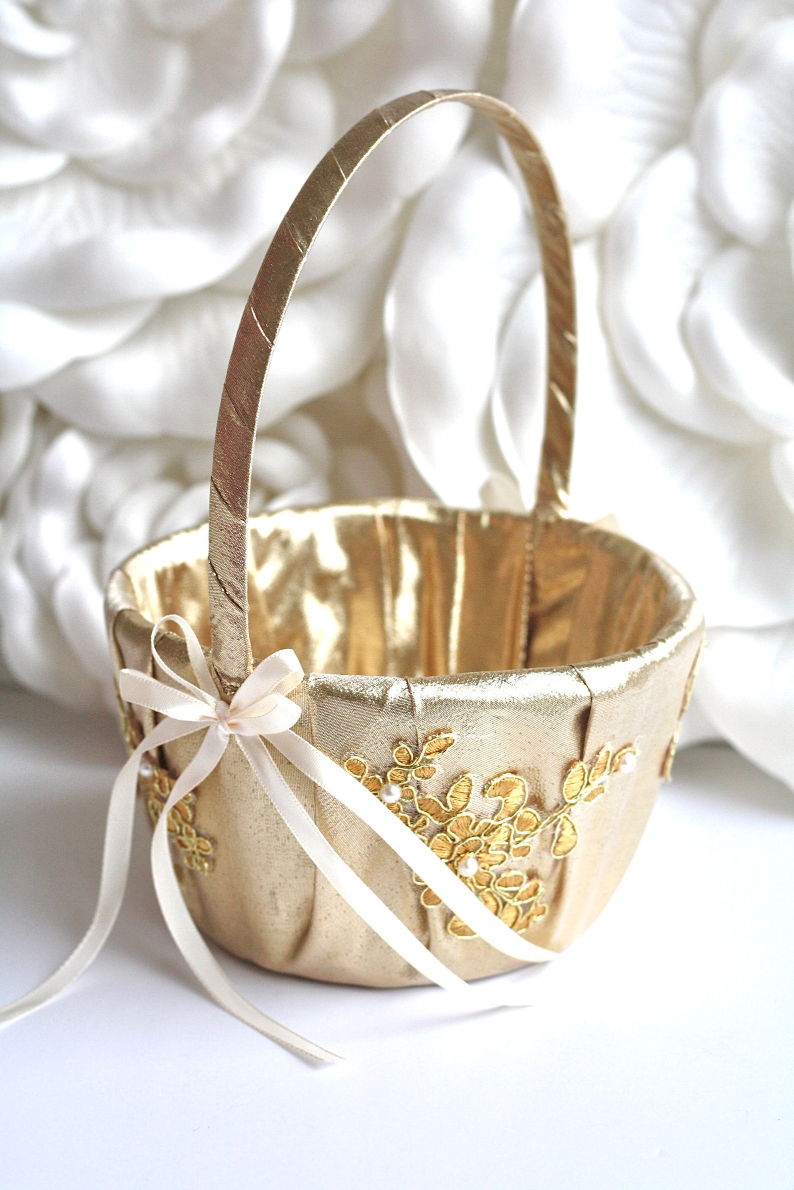 Gold Flower Girl Basket Gold Wedding Basket Flower Girl Etsy