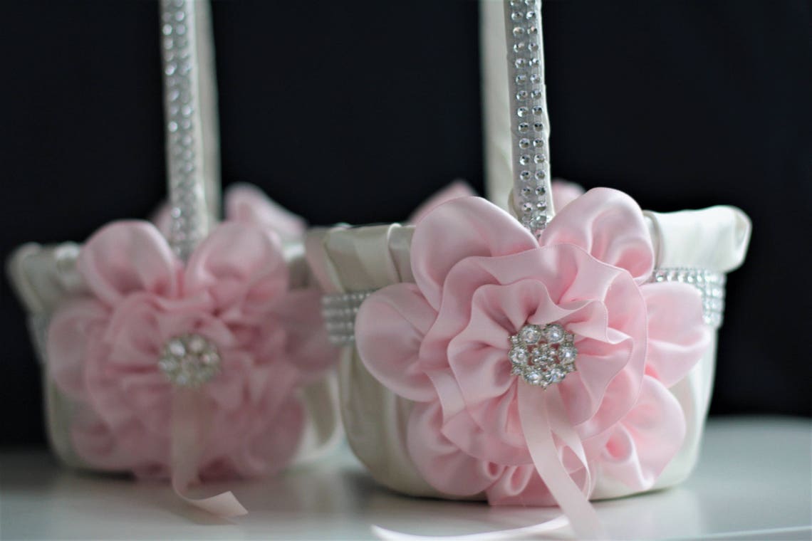 Flower Girl Basket Blush Wedding Basket Blush Flower Basket Etsy