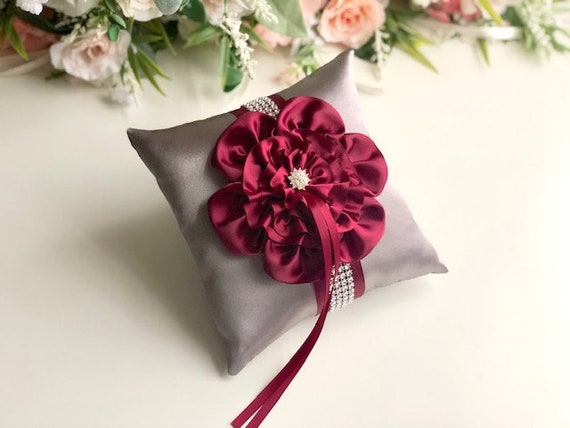 Ring Pillow Burgundy Gray Ring Bearer Pillow Wedding Ring Pillow Gray Ring Holder Burgundy Wedding Pillow Ringkissen Wedding Ring Pillows Etsy Ireland