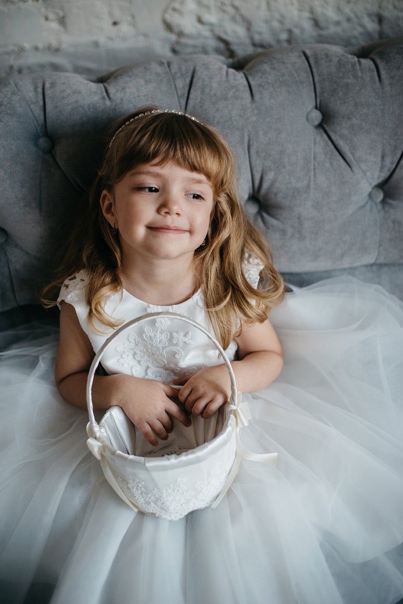 Ivory Flower Girl Basket Lace Wedding Basket Ivory Wedding Etsy