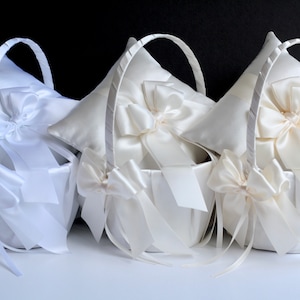 Flower Girl Baskets and Ring Bearer Pillows Sets in Top 3 Colors - White, Off-White and Ivory, Flower Girl Basket and Ring Bearer Pillow Set