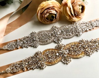 Champagne Wedding Belt, Bridesmaids Belt, Tan Bridal Sash, Beige Bridal Belt Sash, Hen Party Sash, Chrystal Belt, Wedding Sash