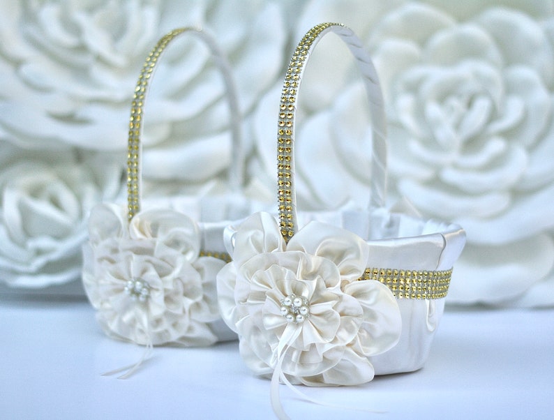 Ring Bearer Pillow Ivory Flower Girl Basket Ivory Wedding Etsy