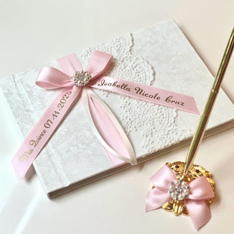 Pink Cake Serving Set Gold Cake Server Set Black Sweet 16 Cake Cutting Set Personalized Party Cake Knife and Server Quinceanera Sweet 15 Guest Book with Pen