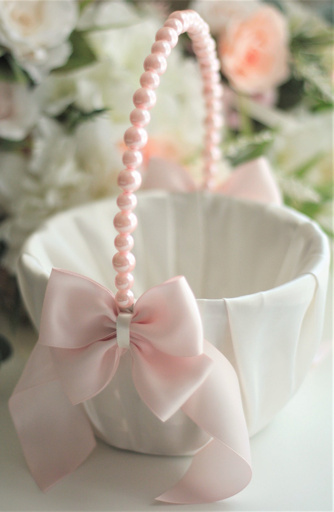 Blush Flower Girl Basket Pink Wedding Basket Blush Flower Basket for