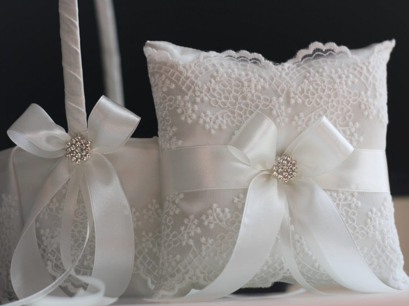 OffWhite Ring Bearer Pillow OffWhite Flower Girl Basket Etsy