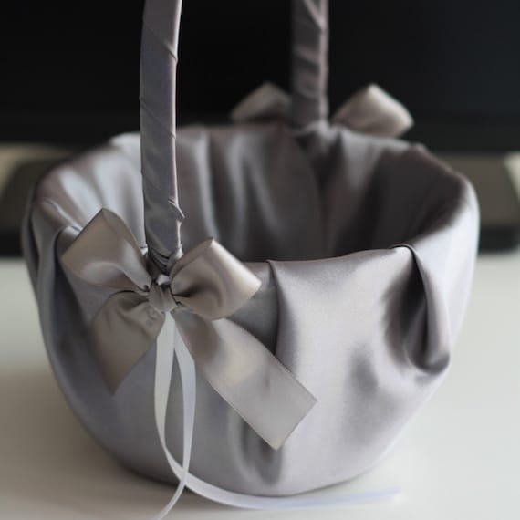 Gray Satin Flower Girl Basket Ring Bearer Pillow Set Gray Etsy
