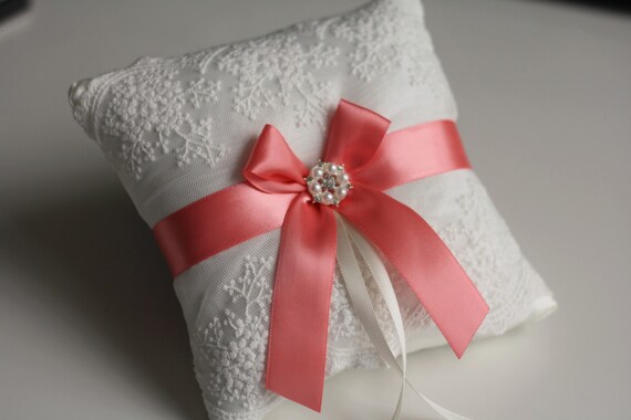 Coral Ring Bearer Pillow Coral Wedding Pillow Lace Coral Etsy