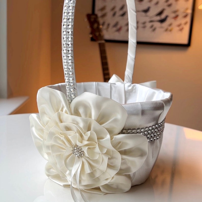 Bling Flower Basket Flower girl Basket Ivory Flower Basket Ivory Wedding Basket Bling Basket with Flower Girl Gift Proposal Baskets image 8