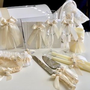 Ivory Cake Serving set, Ivory Cake Server Set, Beige Wedding Cake Cutting Set, Wedding cake knife and Server, Ivory Wedding knife set image 7