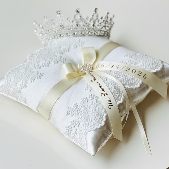 Cuscino Porta Anelli Matrimonio - Decorato Con Strass E Nastro Di Raso - Foto 6
