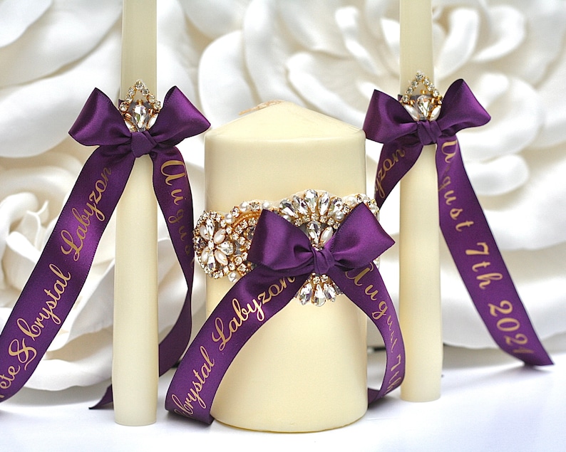 Purple-themed wedding ceremony supplies - purple unity candles