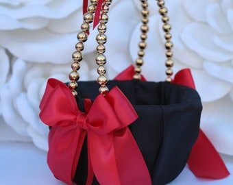 Buy Flower Girl Basket and Ring Bearer Pillow Set in Red and Black