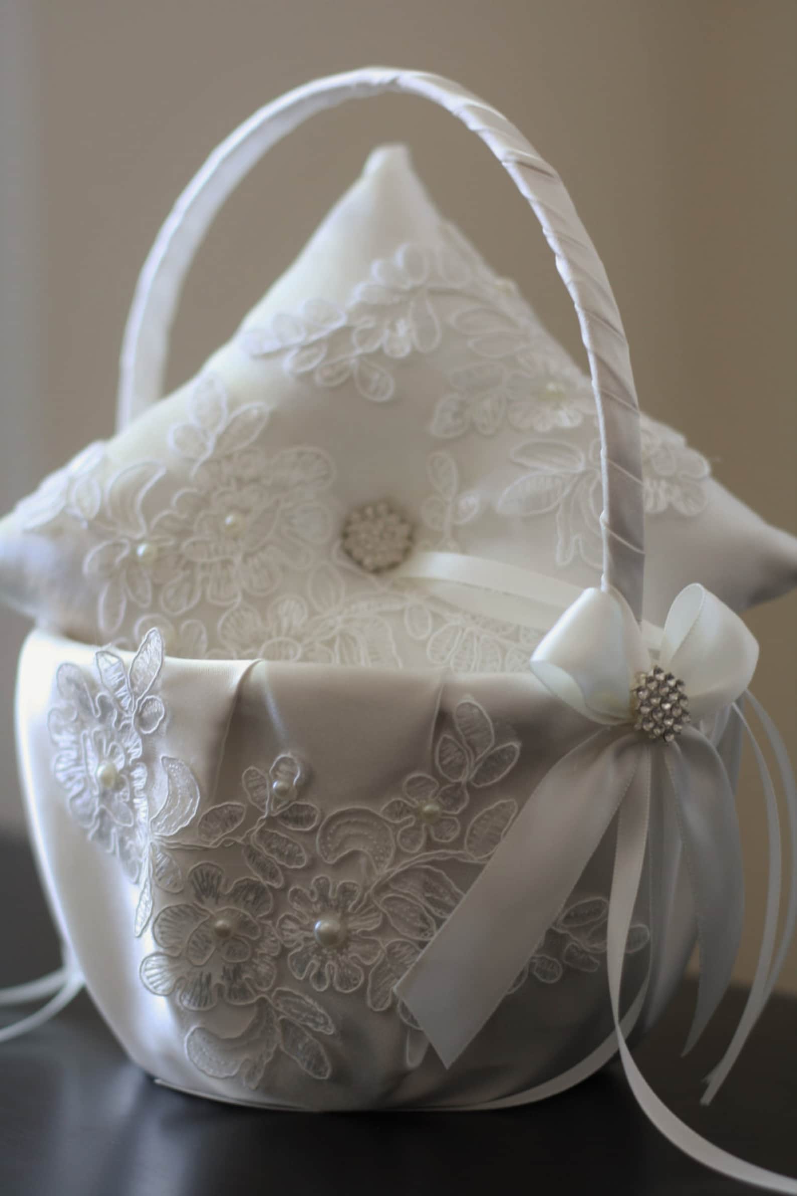Off white Ring Bearer Pillow Flower Girl Basket Lace Etsy