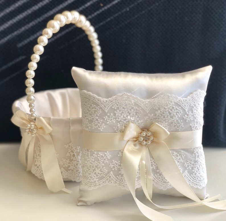One Fall Flower Girl Basket 1 Ring Pillow,Guest Book,Pen 2 garters