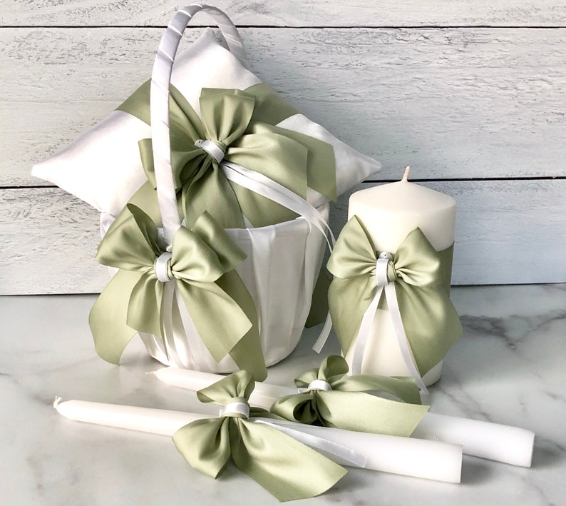Pastel Green Flower Girl Basket, Green Wedding Basket, Sage Green Basket Pillow Set, Green Flower Basket image 10