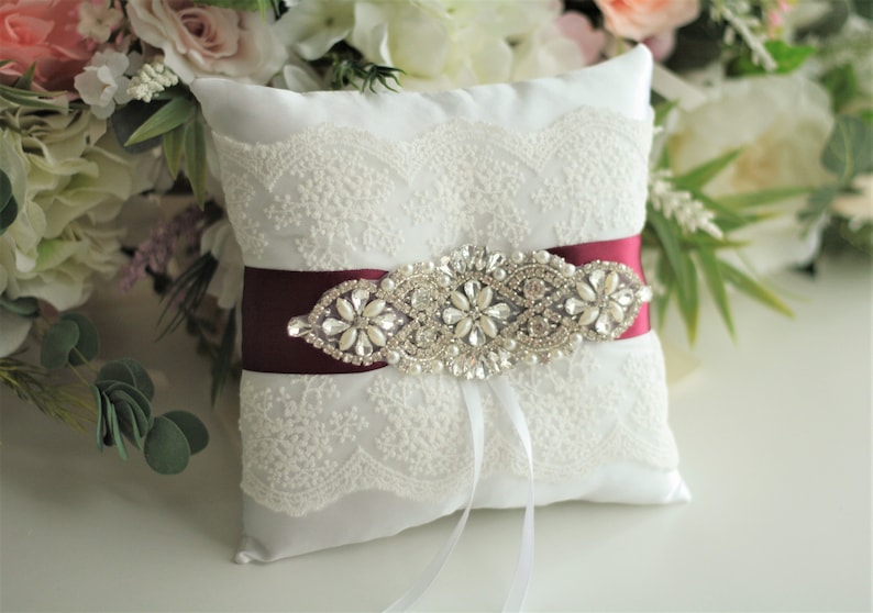 Burgundy Flower Girl Basket and Ring Bearer Pillow Flower Basket Marsala Ring Pillow Maroon Wedding Basket Guest Book and Pen Wedding Pillow