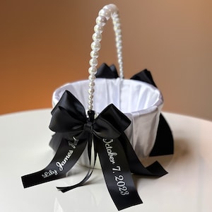 Bloemenmeisjesmand Wit Zwart Bruiloftsmand Wit Zwart Bruiloft Gepersonaliseerde Mand Met Parel Handvat Ceremoniemand Bloemenmeisje Cadeau Voorstel