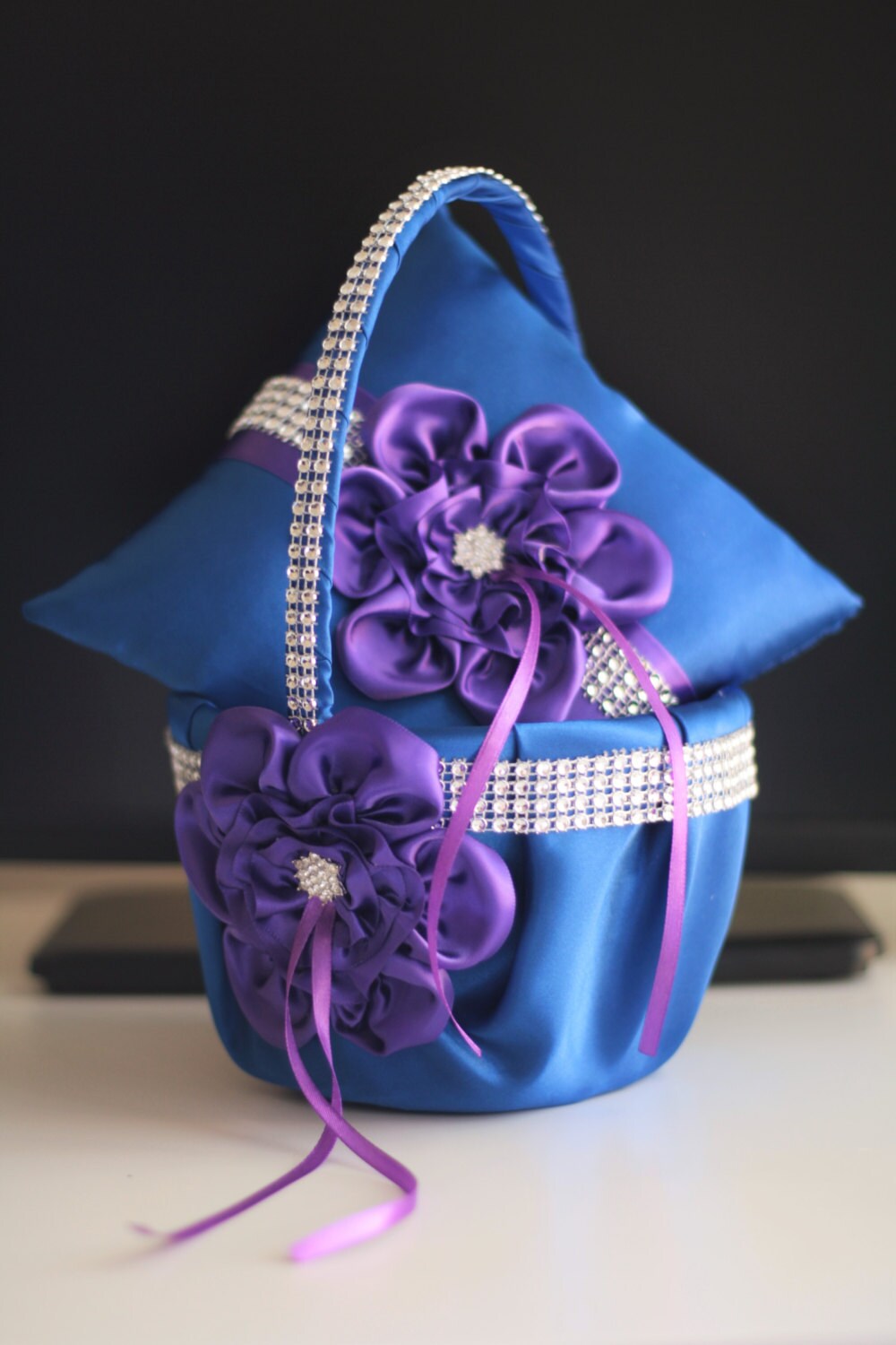 Blue Flower Girl Basket Plum Wedding Basket Royal Blue Etsy