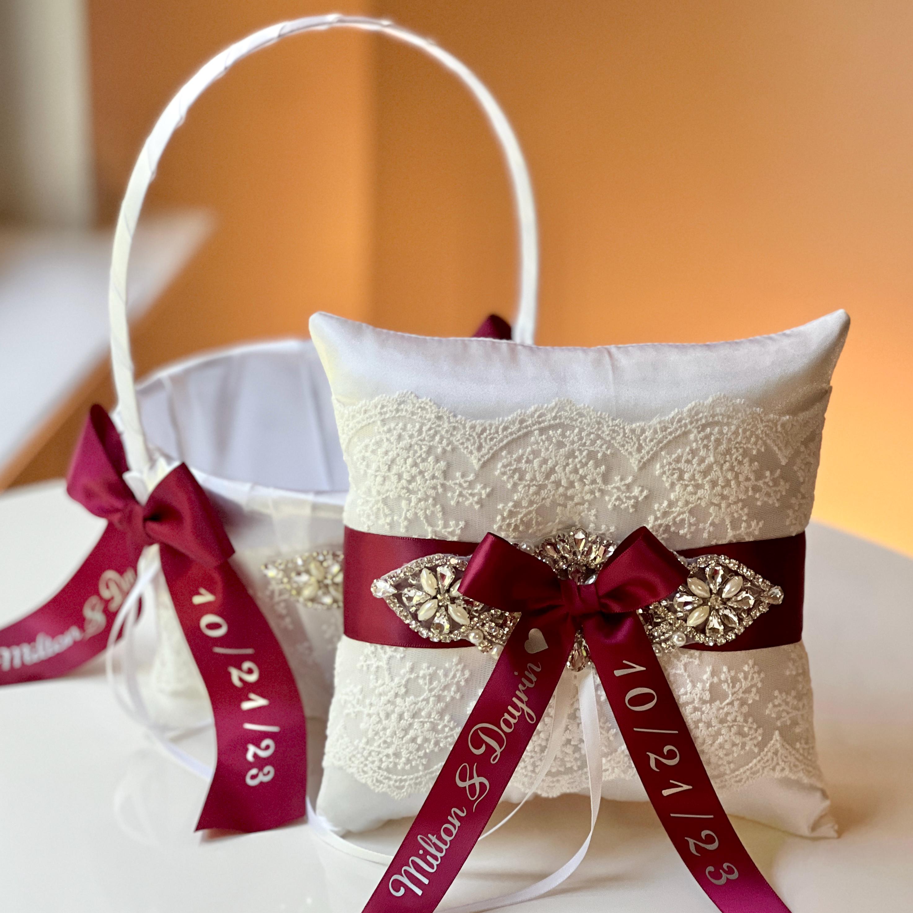 Ycolew Wedding Flower Girl Basket And Ring Bearer Pillow Set, Simple