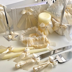 Ivory Cake Serving set, Ivory Cake Server Set, Beige Wedding Cake Cutting Set, Wedding cake knife and Server, Ivory Wedding knife set image 4
