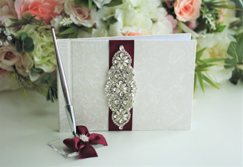 Burgundy Flower Girl Basket and Ring Bearer Pillow Flower Basket Marsala Ring Pillow Maroon Wedding Basket Guest Book and Pen Wedding Pillow