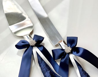 Cake Serving Set Navy Blue Wedding Cake Server and Knife Set Blue Server Set Navy Cake Server Wedding Cake Knife and Server Wedding Decor