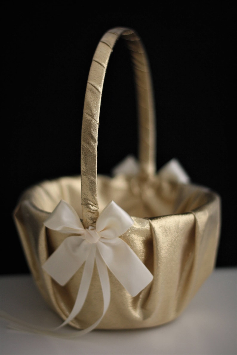 Gold Ring Bearer Pillow, Gold Flower Girl Basket, Flower Girl Gift, Ring Bearer Gift, Gold Wedding Basket and Ring Pillow Set, Ring Holder 1 Basket