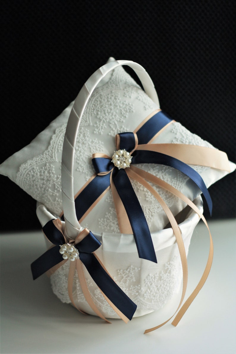 Ring Bearer Pillow and Flower Girl Basket Set Champagne Basket Etsy