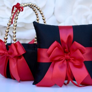 Flower Girl Basket and Ring Bearer Pillow Set in Red and Black - Etsy