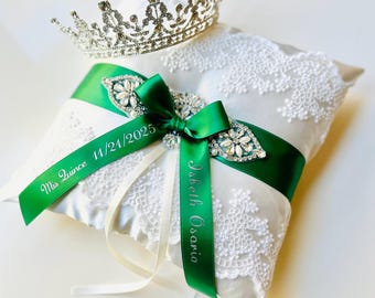 Quince Tiara Pillow Green Quinceañera Pillow Set Personalized Pillow Custom Tiara Pillow Emerald Green Mis Quince Pillow Set Sweet 16 Pillow