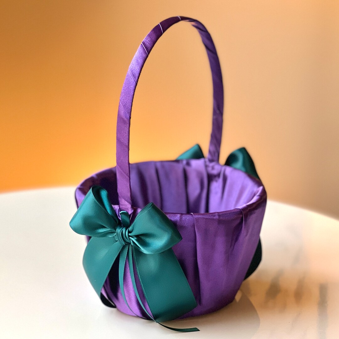 Flower Girl Basket Purple Teal Wedding Basket Teal Flower Basket Flower