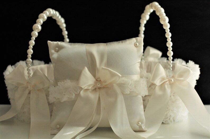 Ivory Flower Girl Basket and Ring Bearer Pillow Set Ivory Etsy