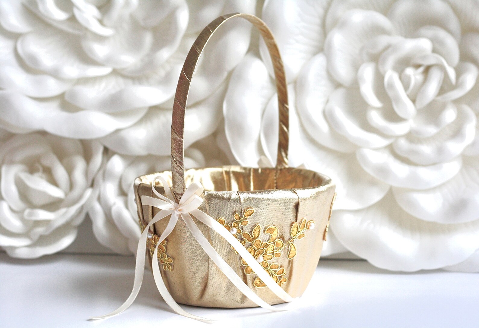 Gold Flower Girl Basket Gold Wedding Basket Flower Girl Etsy