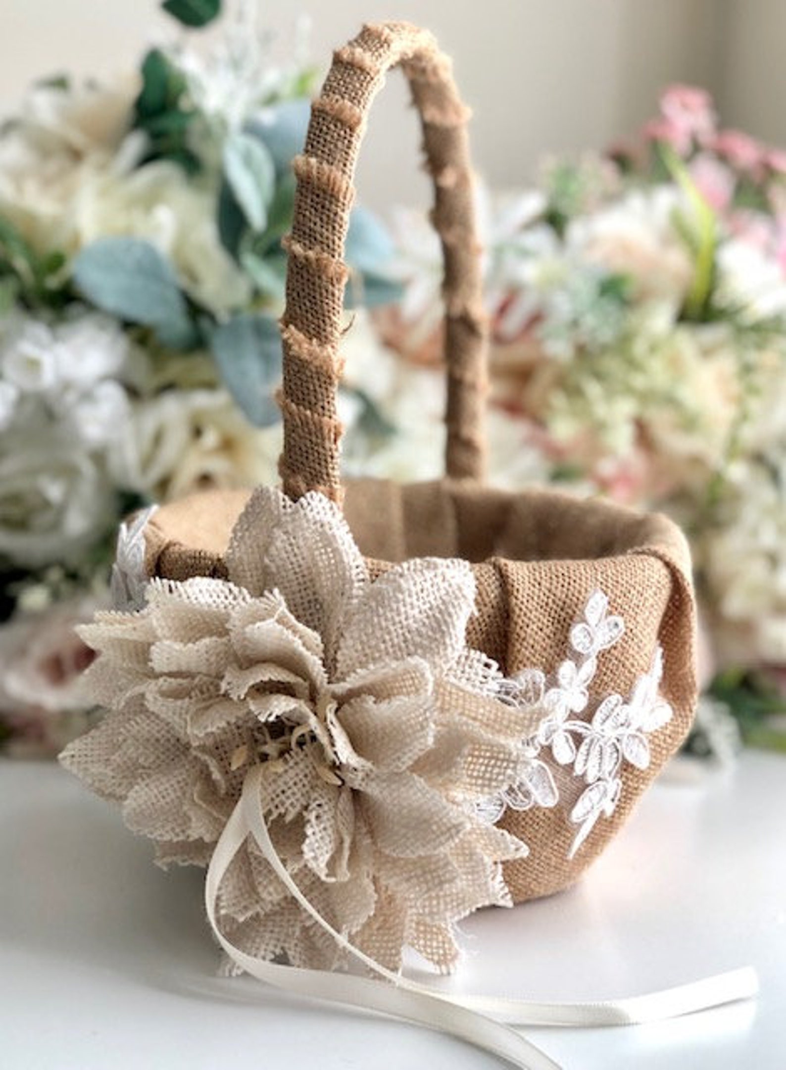 Rustic Flower Girl Basket Rustic Wedding Basket Rustic Etsy