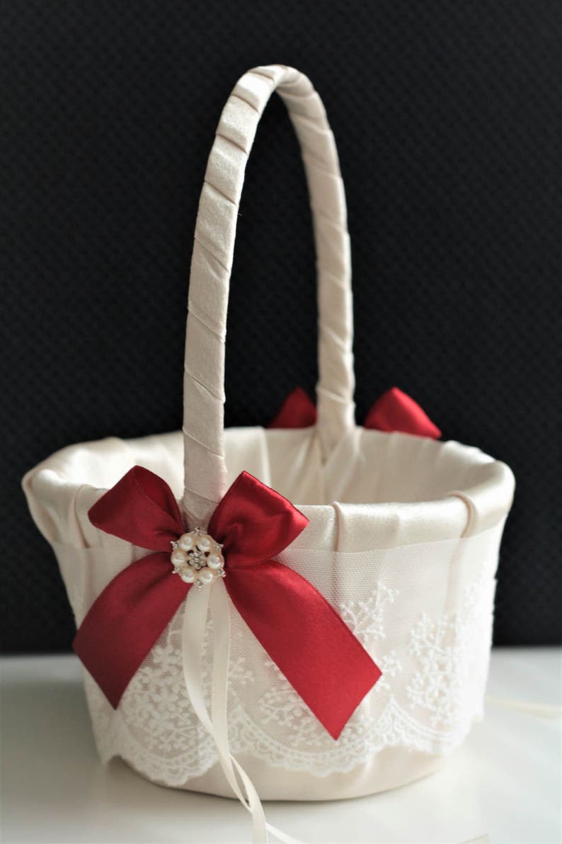 Flower Girl Basket / Apple Red Basket / Red Wedding Basket / Etsy