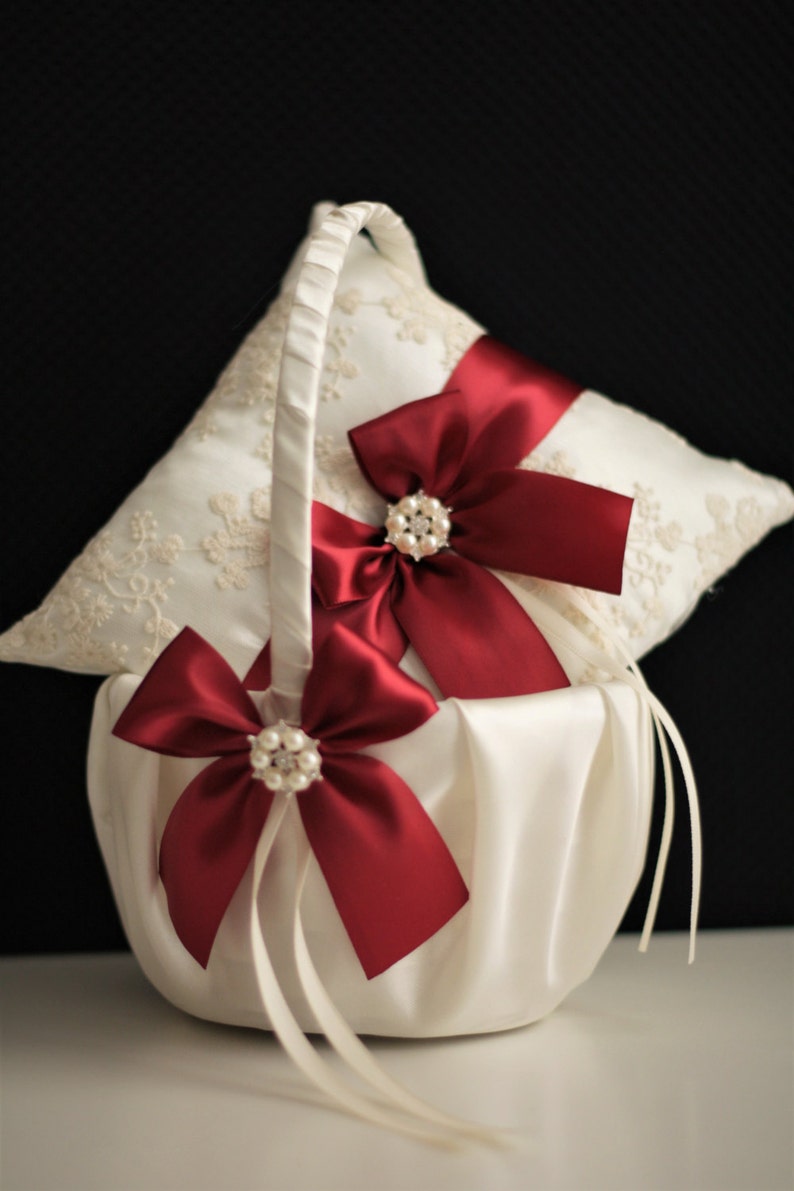 Burgundy Flower Girl Basket Burgundy Wedding Basket Dark Etsy