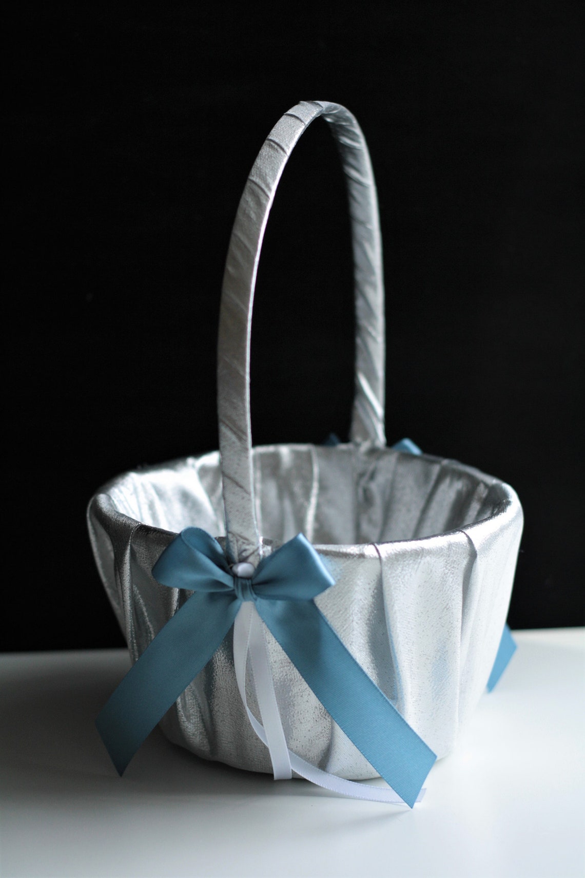 Silver Flower Girl Basket Antique Blue Basket Silver Wedding Etsy